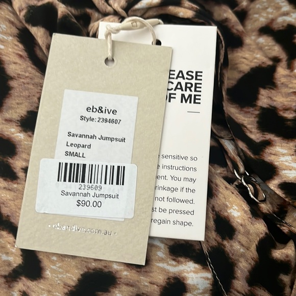EB&IVE Savannah Leopard Print Tie Front Wide Leg Jumpsuit NWT - Picture 14 of 16